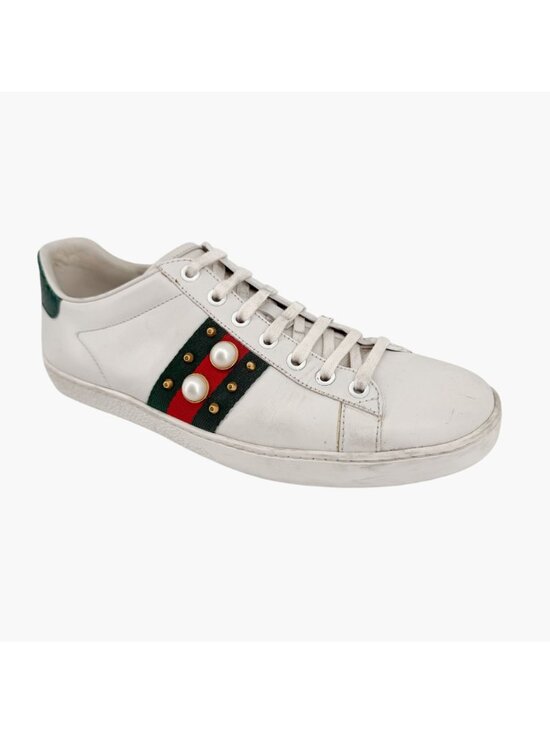 Gucci Pearl-Embellished Ace Sneakers White Leather Size 38.5 US 8.5 Women's - Picture 8 of 15
